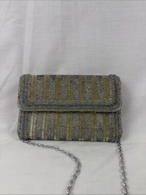 Vintage Walborg Beaded Metallic Stripe Evening Shoulder Bag